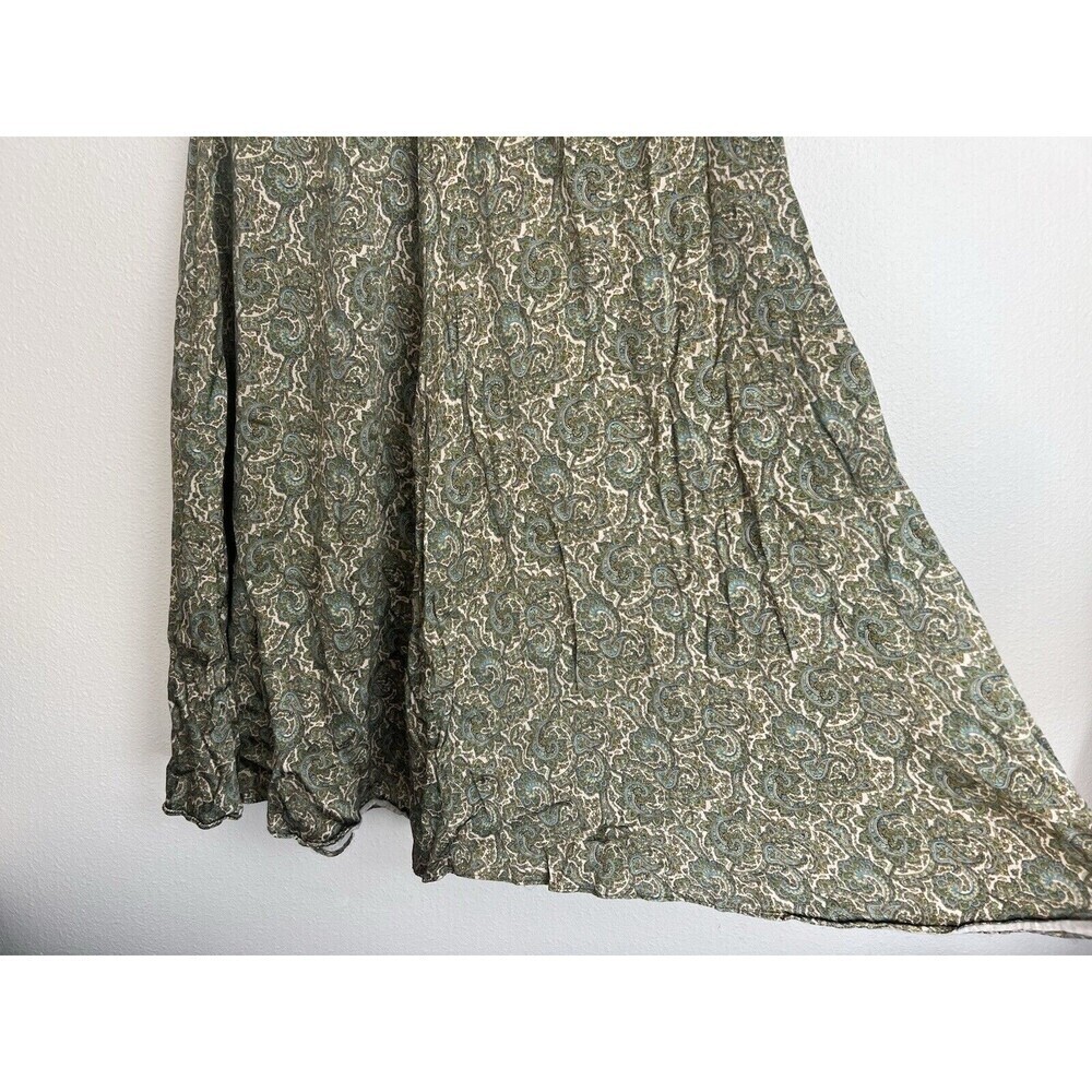 Zara Women's Medium Paisley Maxi Skirt Green Elastic Waist Flowy Boho Lagenlook - Picture 8 of 11